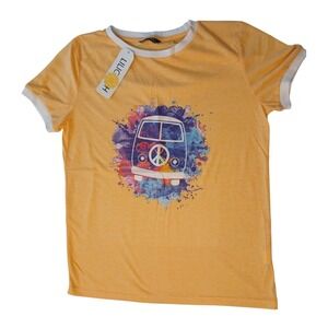 Womens Short Sleeve Soft T Shirt Peace Sign Volkswagon Tye‎ Dye Size L
